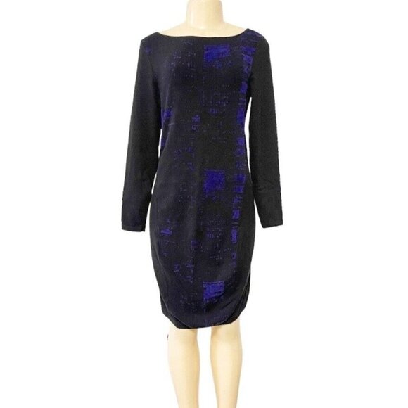 Elie Tahari Design by Nation Sweater Dress Chenille Mix Knit Black Blue Combo - Picture 4 of 12